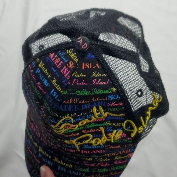 SOUTH PADRE ISLAND TX RAINBOW GRAPHIC black mesh snap back baseball HAT LUCKY - Picture 5 of 5